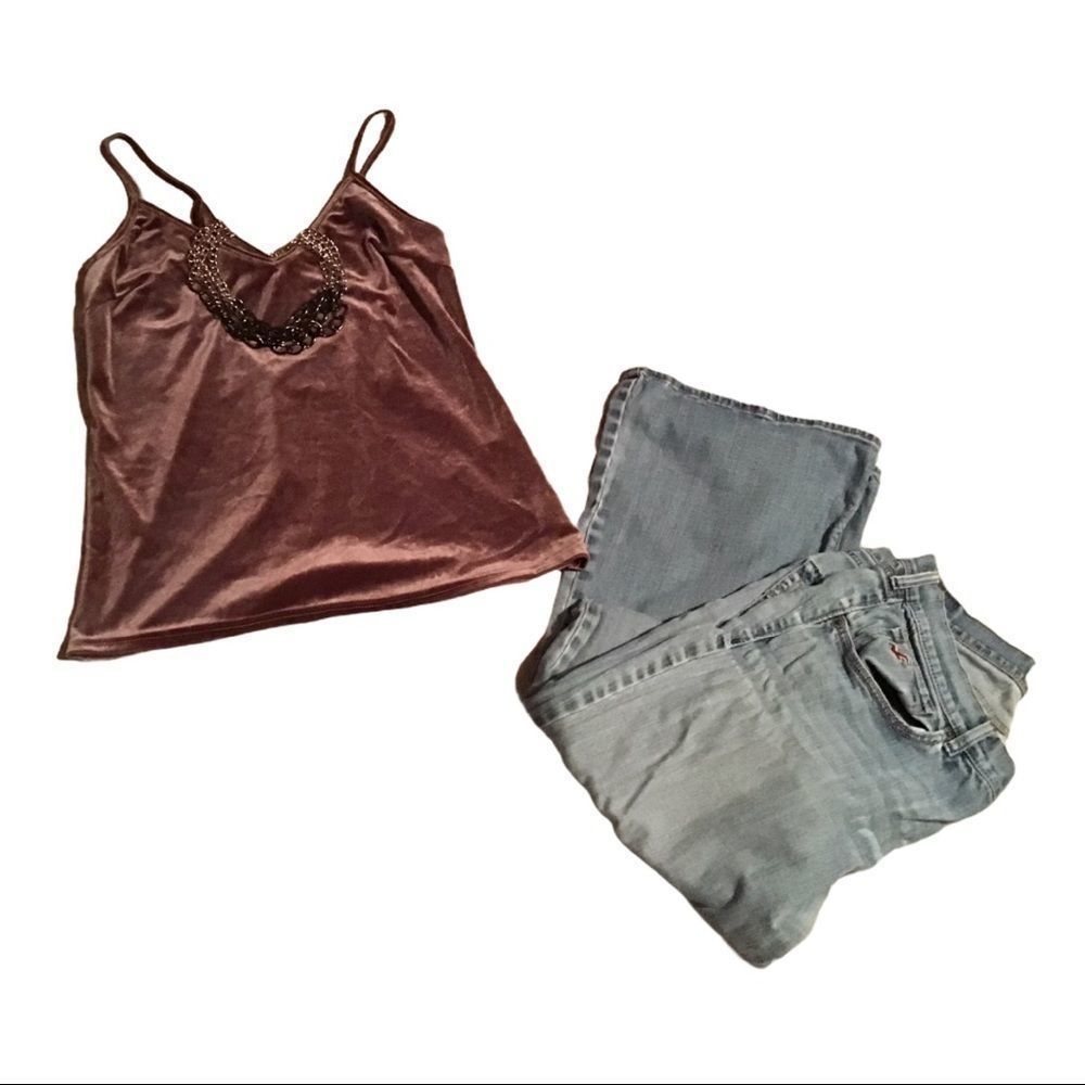 Velour Purple Double V Neck Cami Tank Top XS
